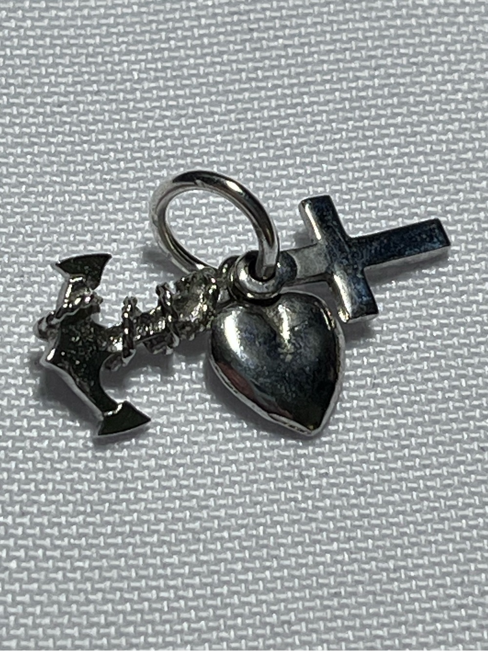 Vintage "Faith, Hope, and Charity" sterling silver charm - cross, anchor, heart